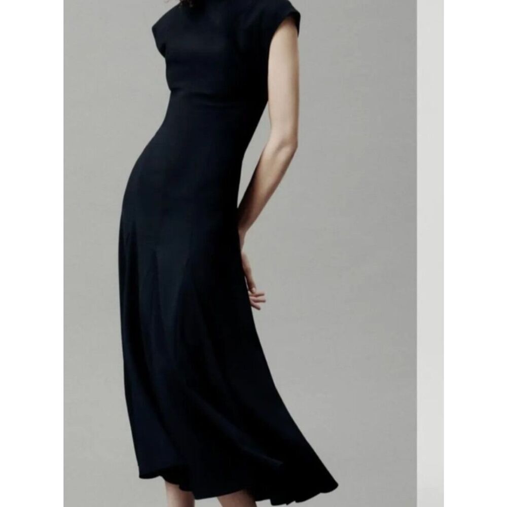 Zara Womens Dress XL Black Midi Sleeveless A-Line Party Goth Preppy 8677/198 NWT